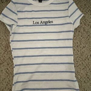 Harper Kids White Tee with Blue Stripes and Los Angeles Text